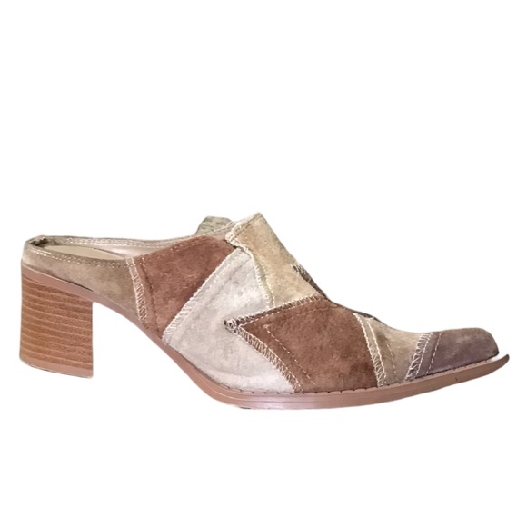 Vintage Y2K Women’s Bee Fly Size 8 Leather Patchwork Pointed Toe Block Heel Mule - Picture 8 of 13